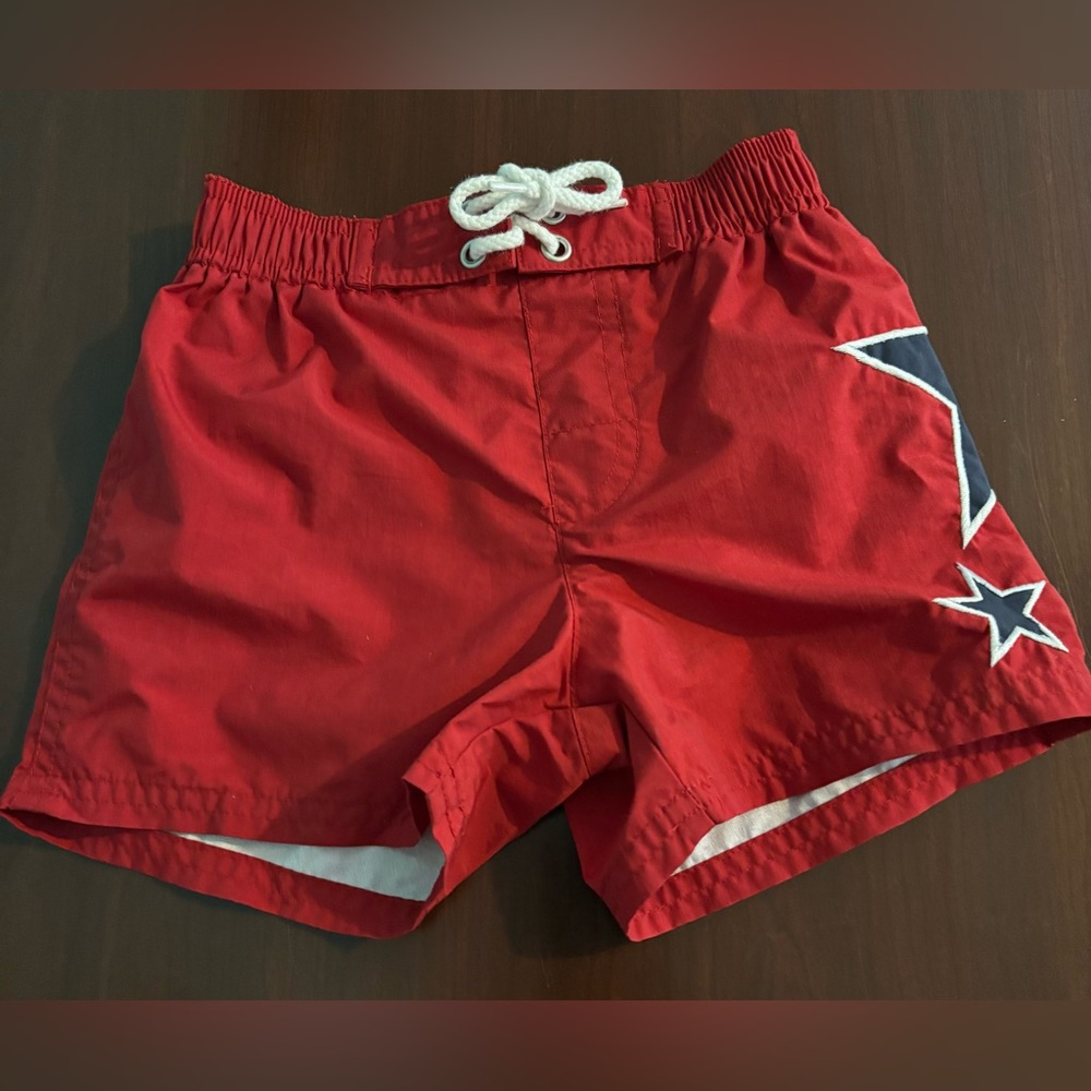 Baby Gap 12-18 mos Boys Red Whit Blue Star Swim‎ Lined Swim Trunks Back Pocket